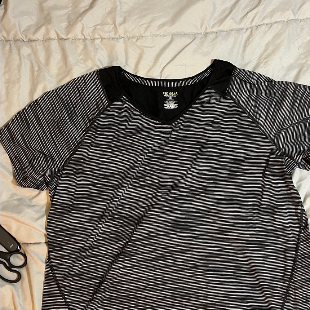 Tek Gear Black and White Striped Workout Top